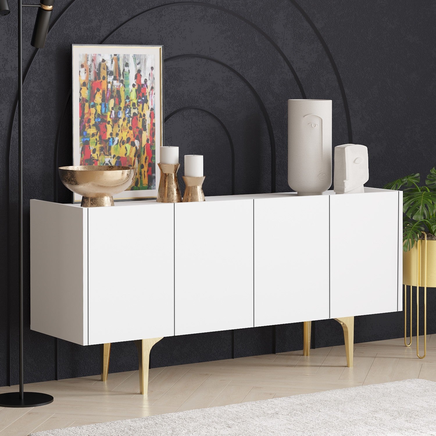 Buffet design 4 portes battantes Celina L120cm Blanc Or