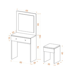 Coiffeuse 1 miroir et 1 tiroir avec tabouret Celina L65cm Blanc et Or