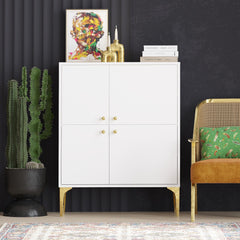 Buffet design 4 portes Celina L90cm Blanc Or