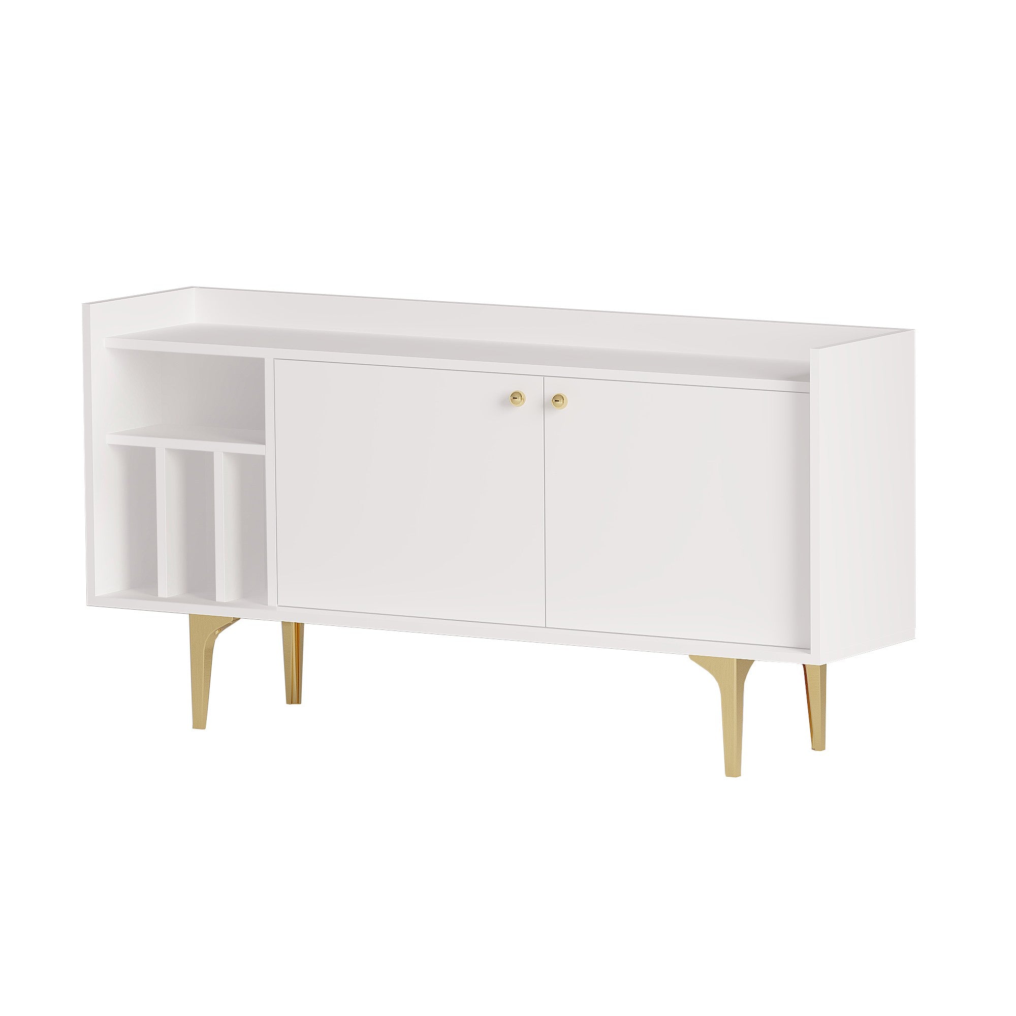 Buffet design 2 portes et 4 niches Celina L150cm Blanc Or