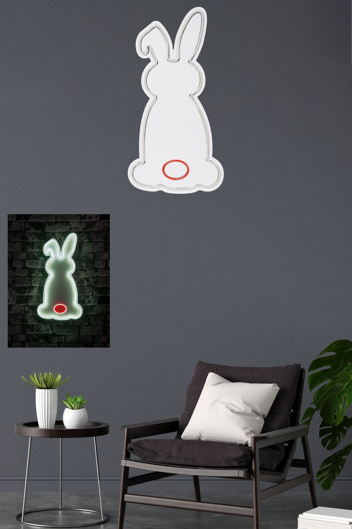 Décoration murale Ludica Lapin Néon LED Blanc et Rouge