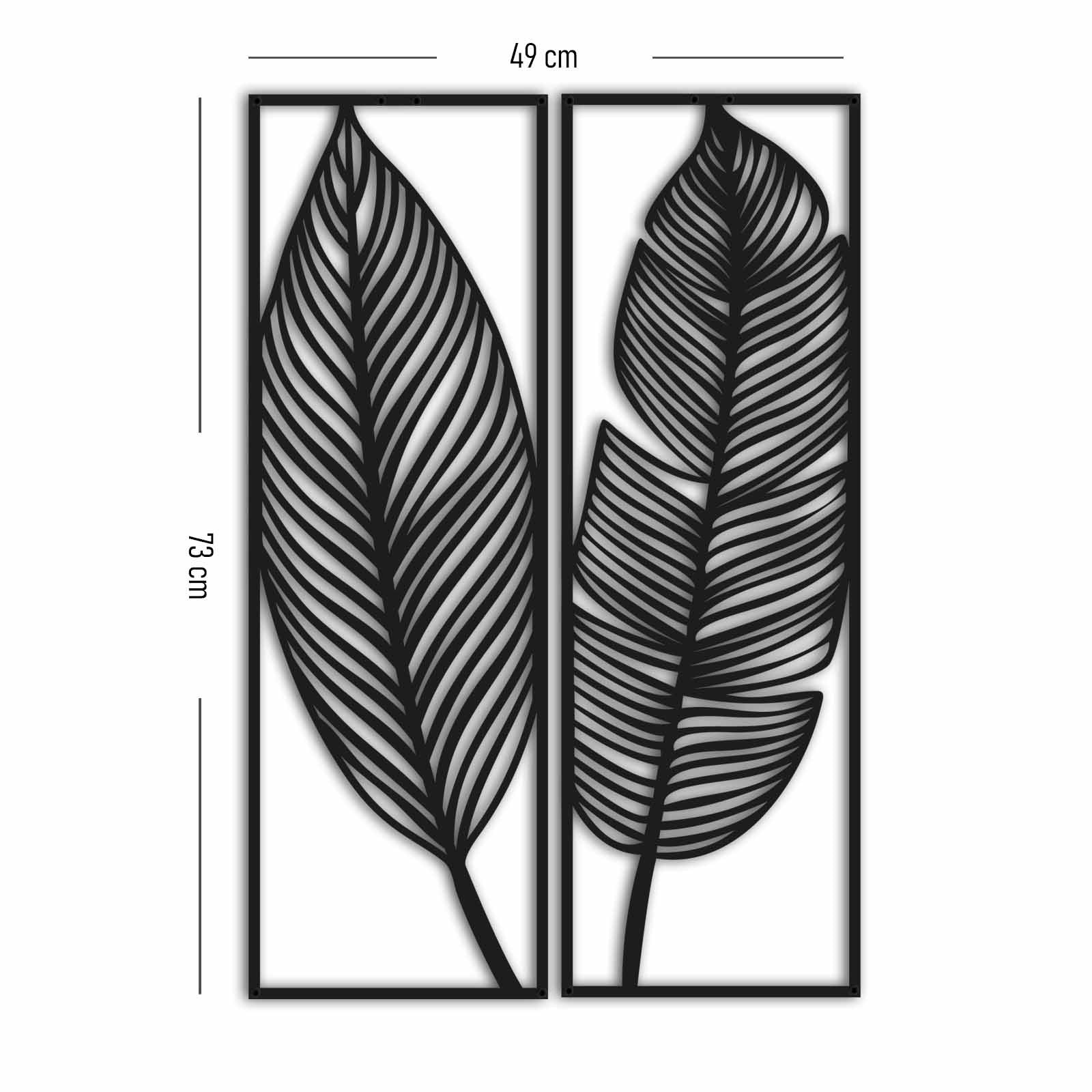 Set de 2 cadres décoration murale feuilles tropicales Asmo H73cm Métal Noir