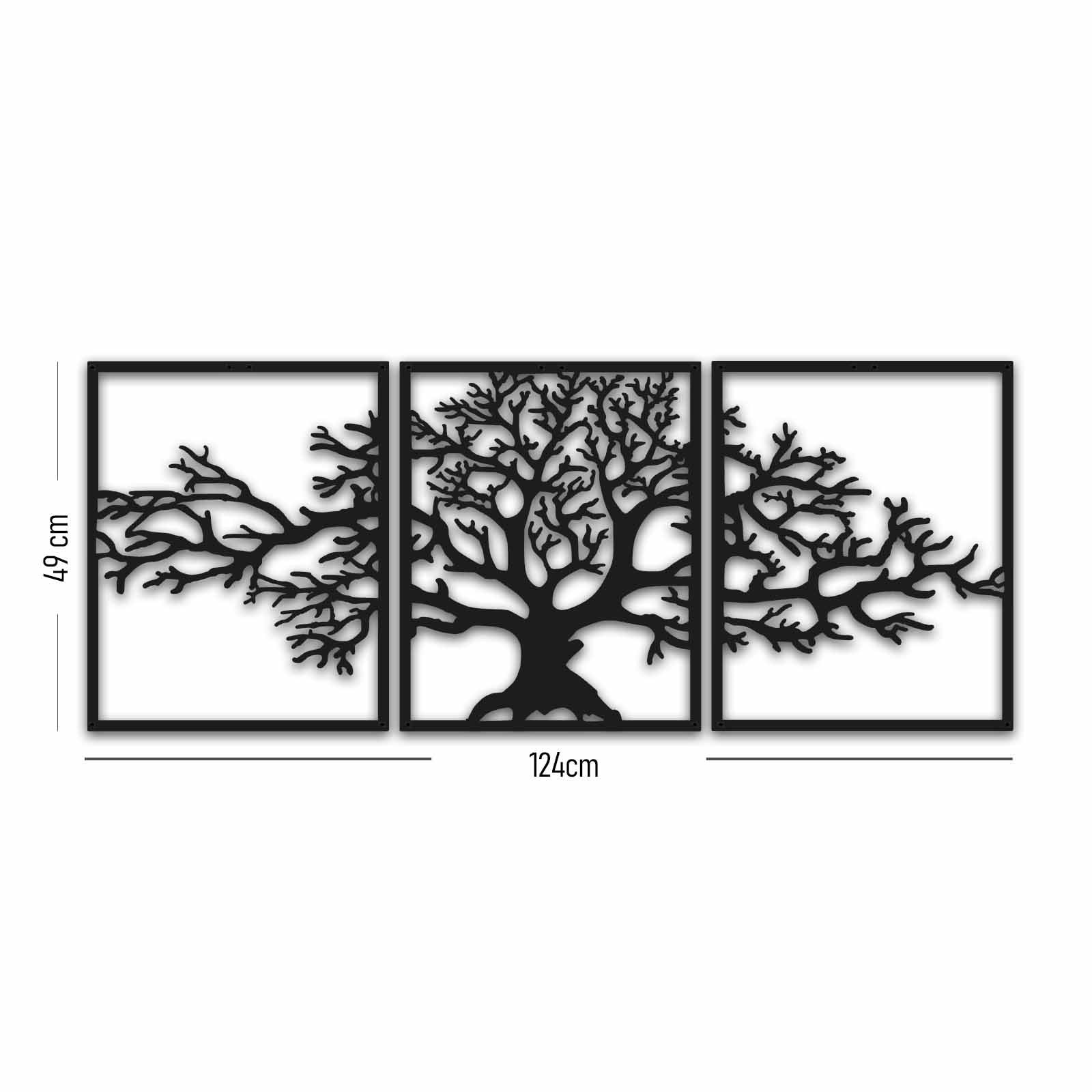 Set de 3 cadres triptyques grande arbre Kyoton L124xH49cm Métal Noir