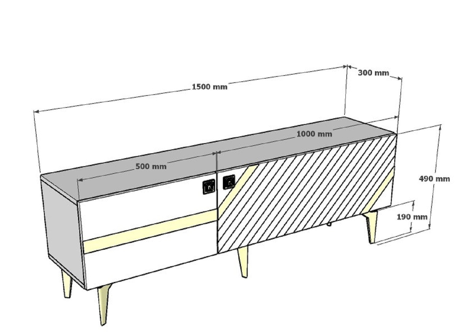 Meuble TV style art déco Ekizio L150cm Blanc et Effet miroir Argent