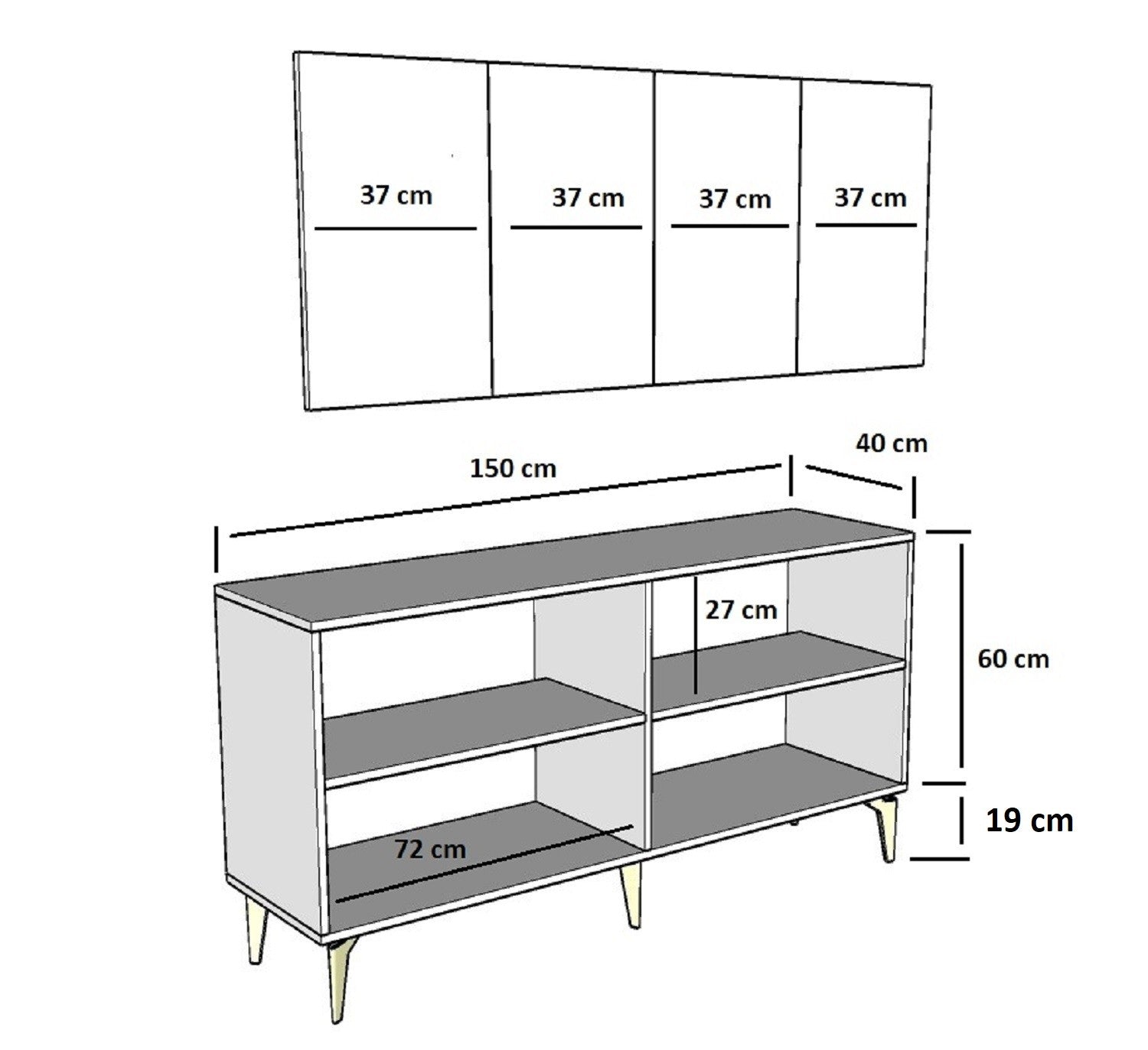 Buffet style art déco Vanda L150cm Anthracite et Effet miroir Or