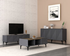 Ensemble de salon moderne Outhos 3 meubles Bois foncé et Anthracite