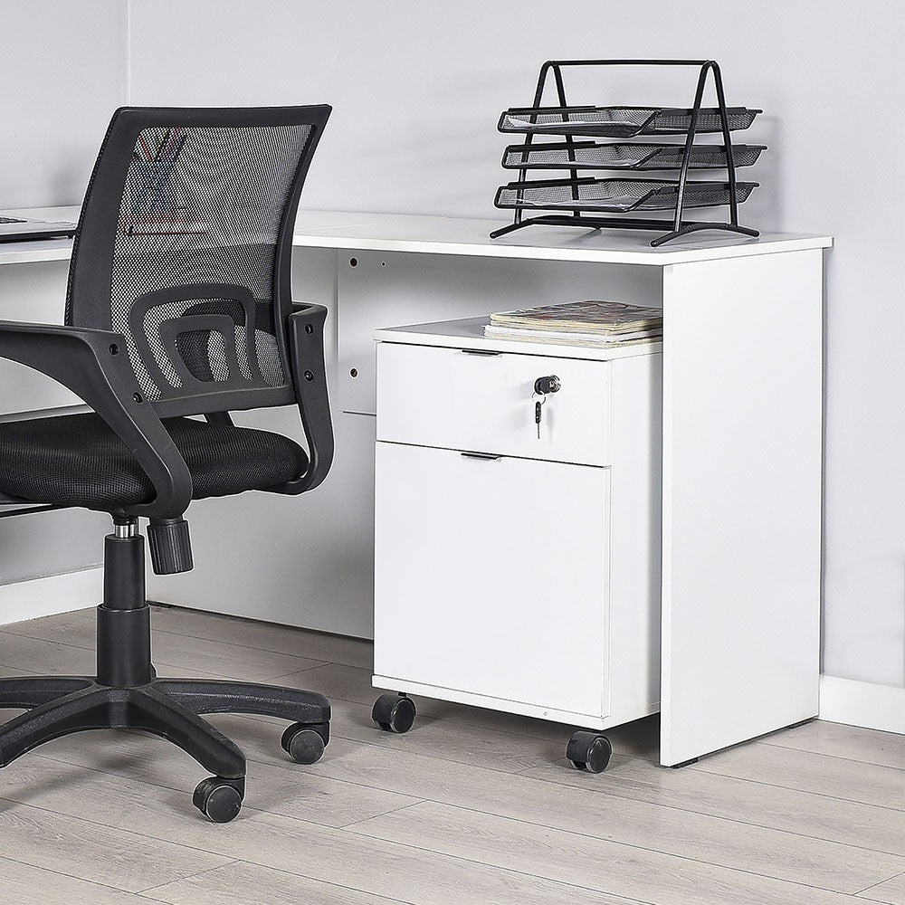 Caisson de bureau à roulettes Rocry H60cm Blanc