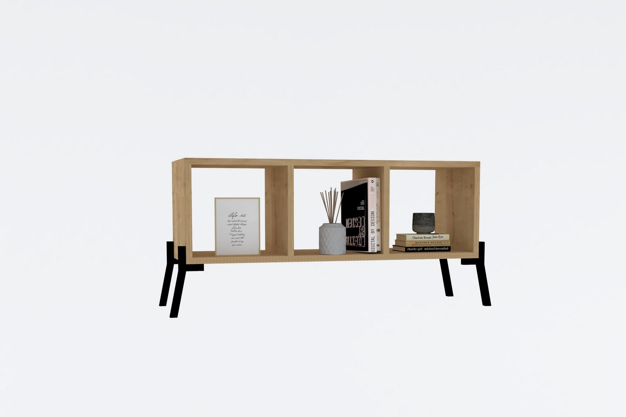 Étagère bibliothèque modifiable Lukabe 30x101cm Métal Noir et Bois clair