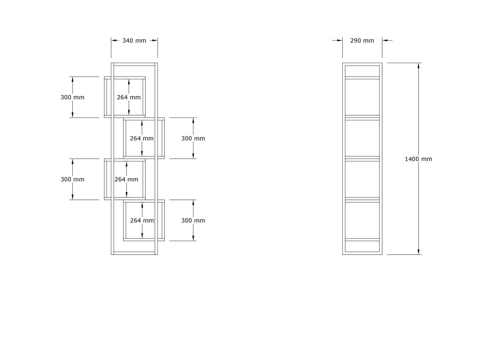 Étagère bibliothèque design Sitik L44cm Métal Noir et Bois Blanc