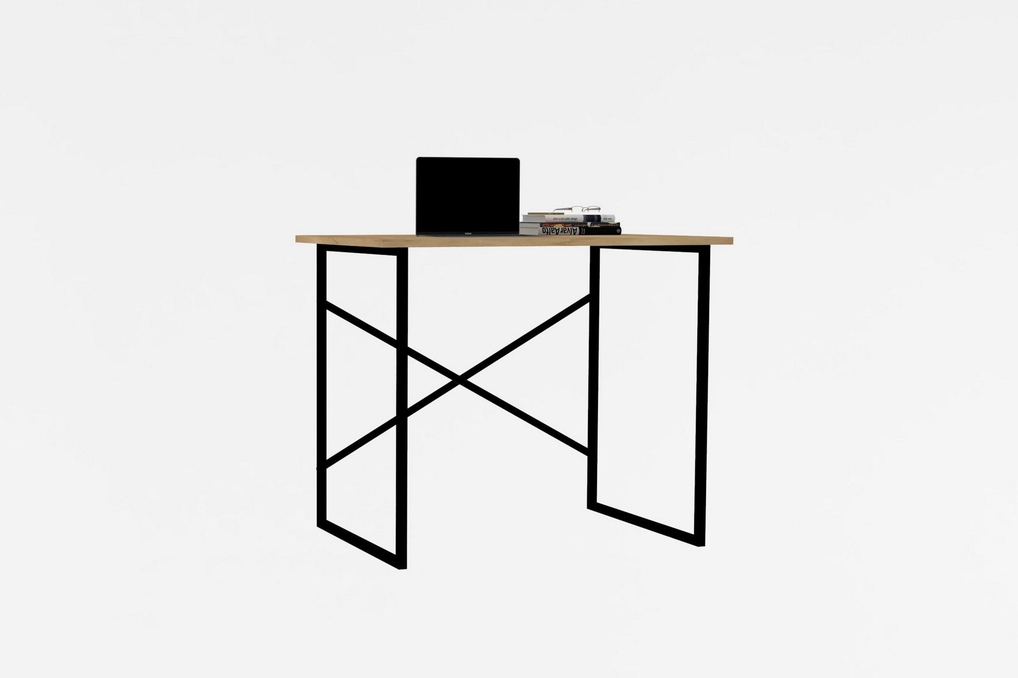 Bureau style industriel Dokal L90cm Métal Noir et Bois Chêne clair