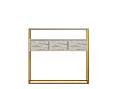 Buffet moderne 3 portes Marthe L100cm Effet marbre Blanc et Or