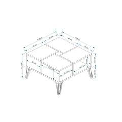 Table basse carrée avec rangement Equinox Bois Blanc et Métal Noir