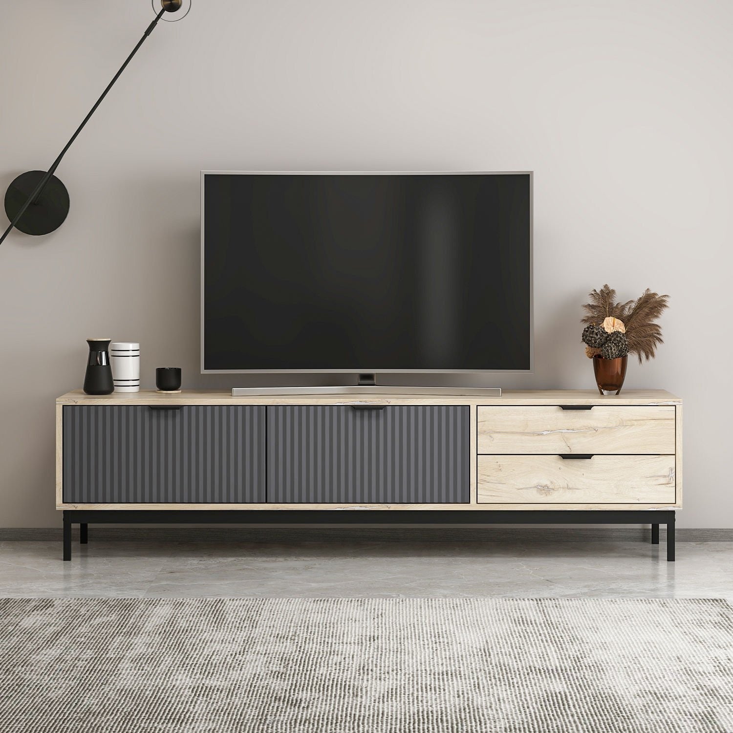 Meuble Tv design 2 tiroirs et 2 portes Mariva L180cm Beige et Anthracite