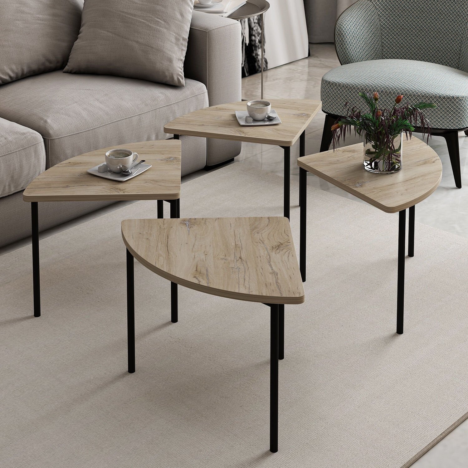 Lot de 4 tables basses gigognes Emina Bois clair et Noir