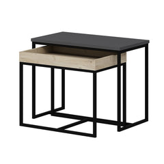 Lot de 2 tables d'appoint gigognes moderne Wyliem Anthracite et Bois clair