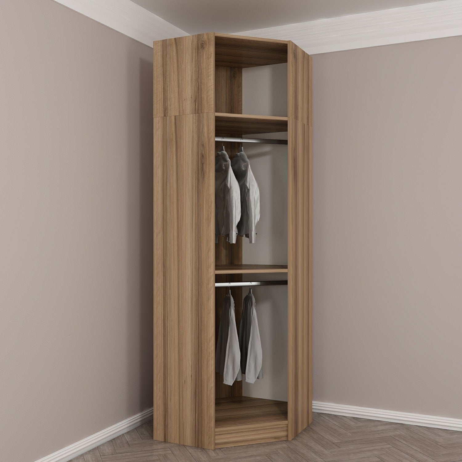 Armoire d'angle 1 porte battante et 1 porte basculante Minel L74xH235cm Chêne naturel