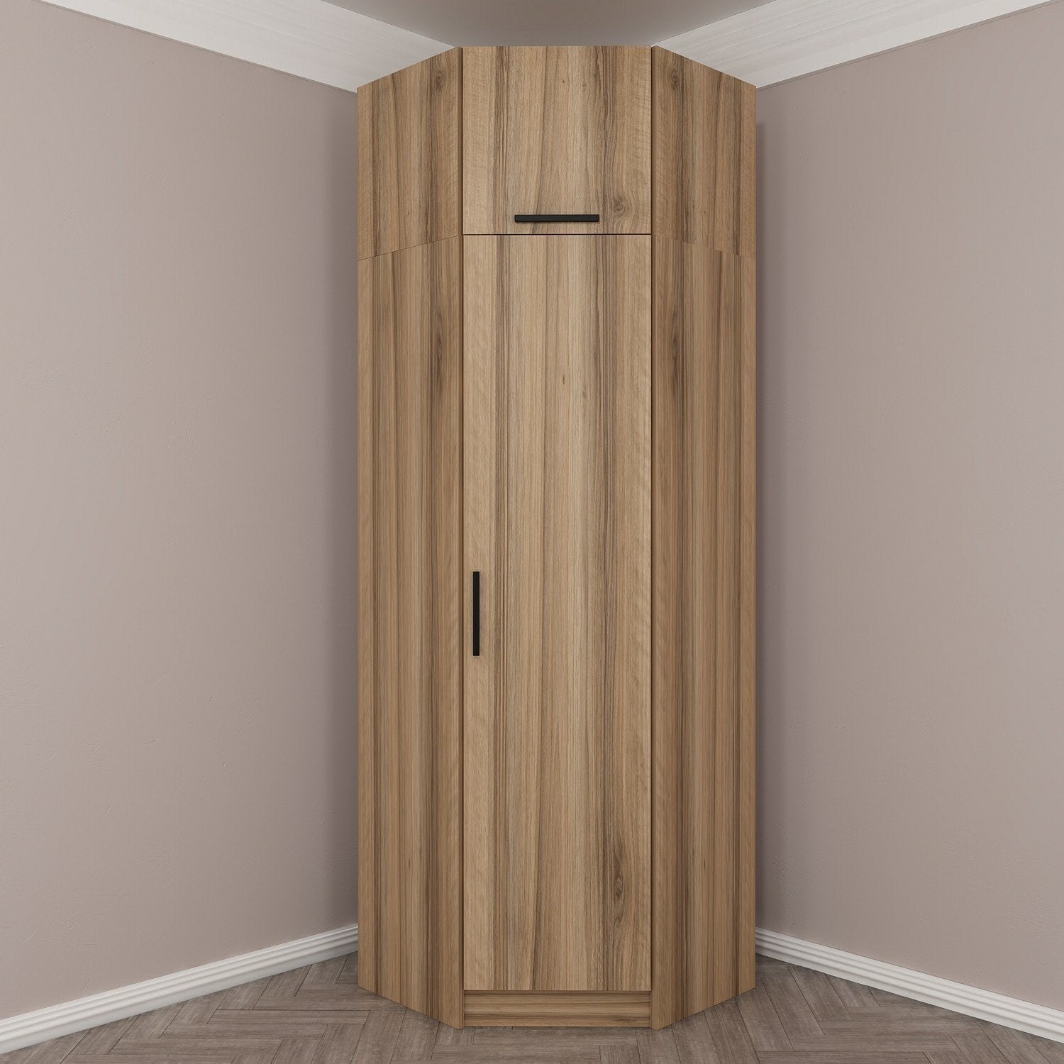 Armoire d'angle 1 porte battante et 1 porte basculante Minel L74xH255cm Chêne naturel