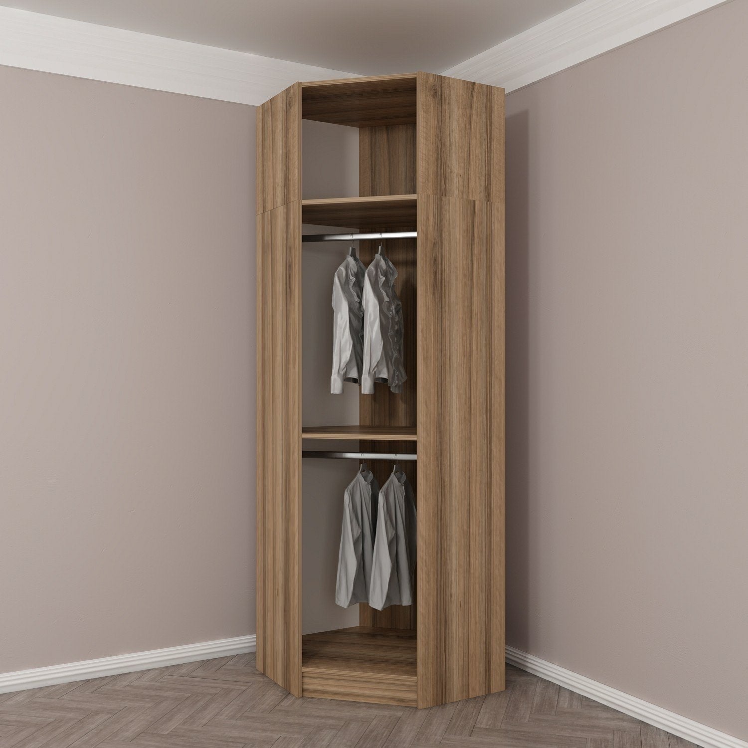 Armoire d'angle 1 porte battante et 1 porte basculante Minel L74xH255cm Chêne naturel