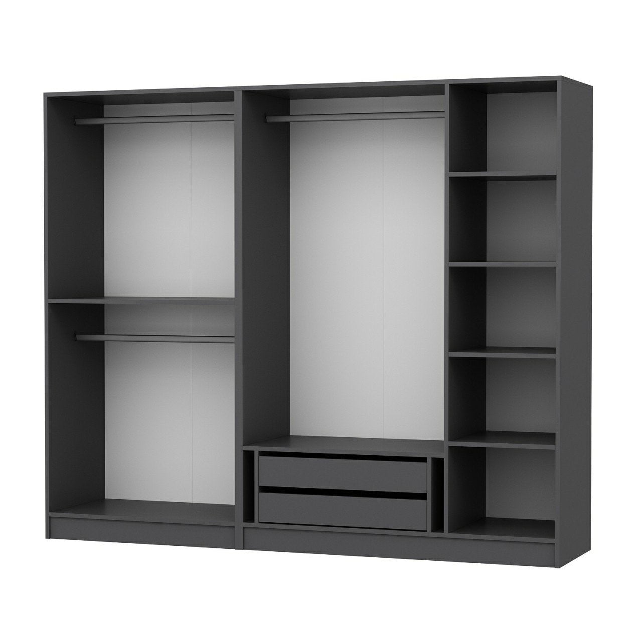 Armoire ouverte Antipax L225xH210cm 3 tringles et 2 tiroirs Anthracite