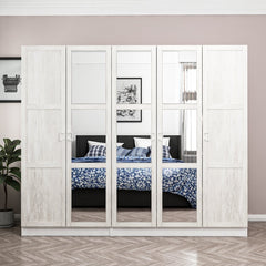 Armoire 5 portes et 9 miroirs modèle 1 Parai L225xH190cm Blanc