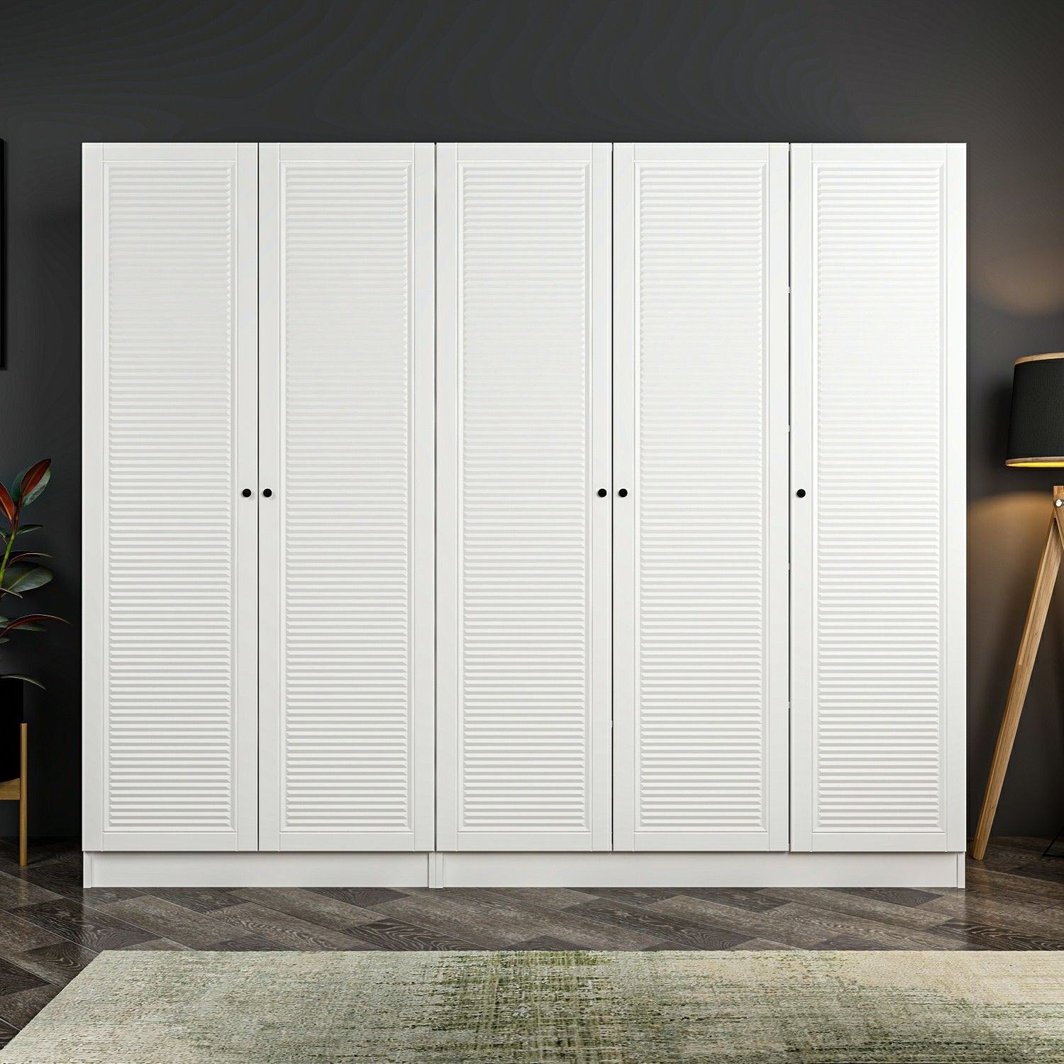 Armoire 5 portes Kuta L225xH210cm Bois Blanc