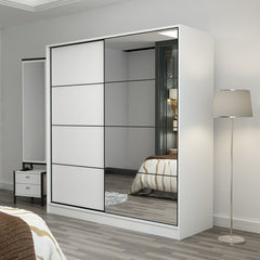 Dressing avec 2 porte coulissantes et miroir à droite Carina L180xH190cm Blanc