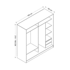 Dressing avec 2 porte coulissantes et miroir à droite Carina L180xH190cm Blanc