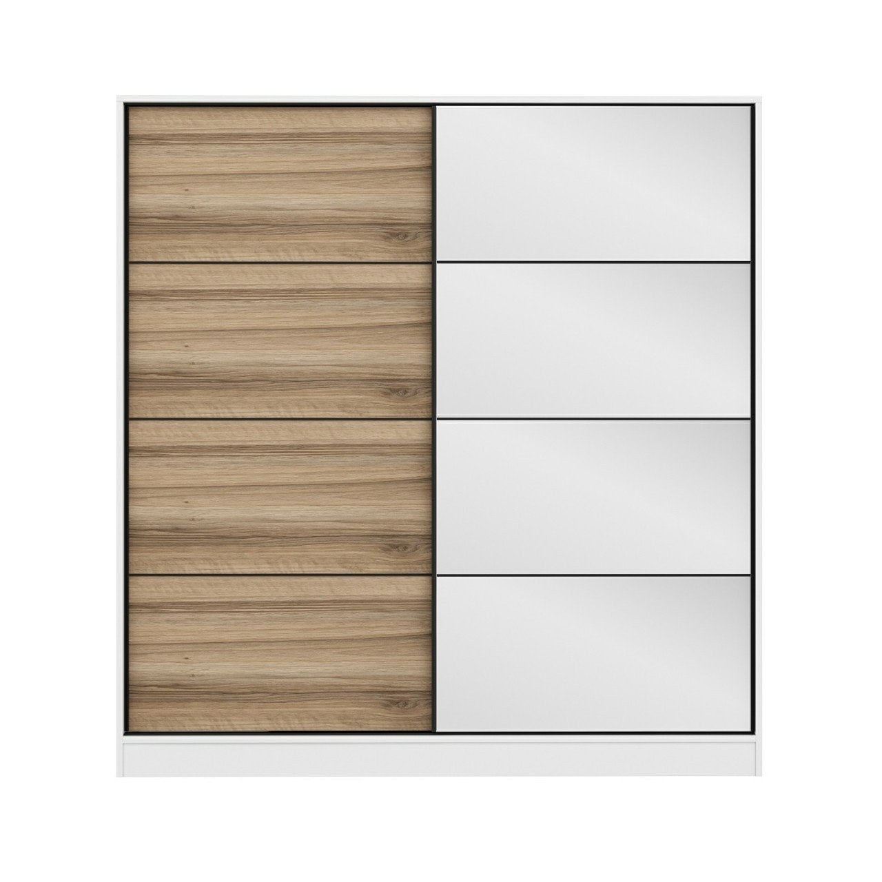 Dressing avec 2 porte coulissantes et miroir à droite Carina L180xH210cm Bois clair et Blanc