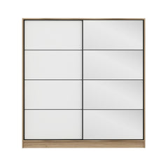 Dressing avec 2 porte coulissantes et miroir à droite Carina L180xH190cm Bois clair et Blanc