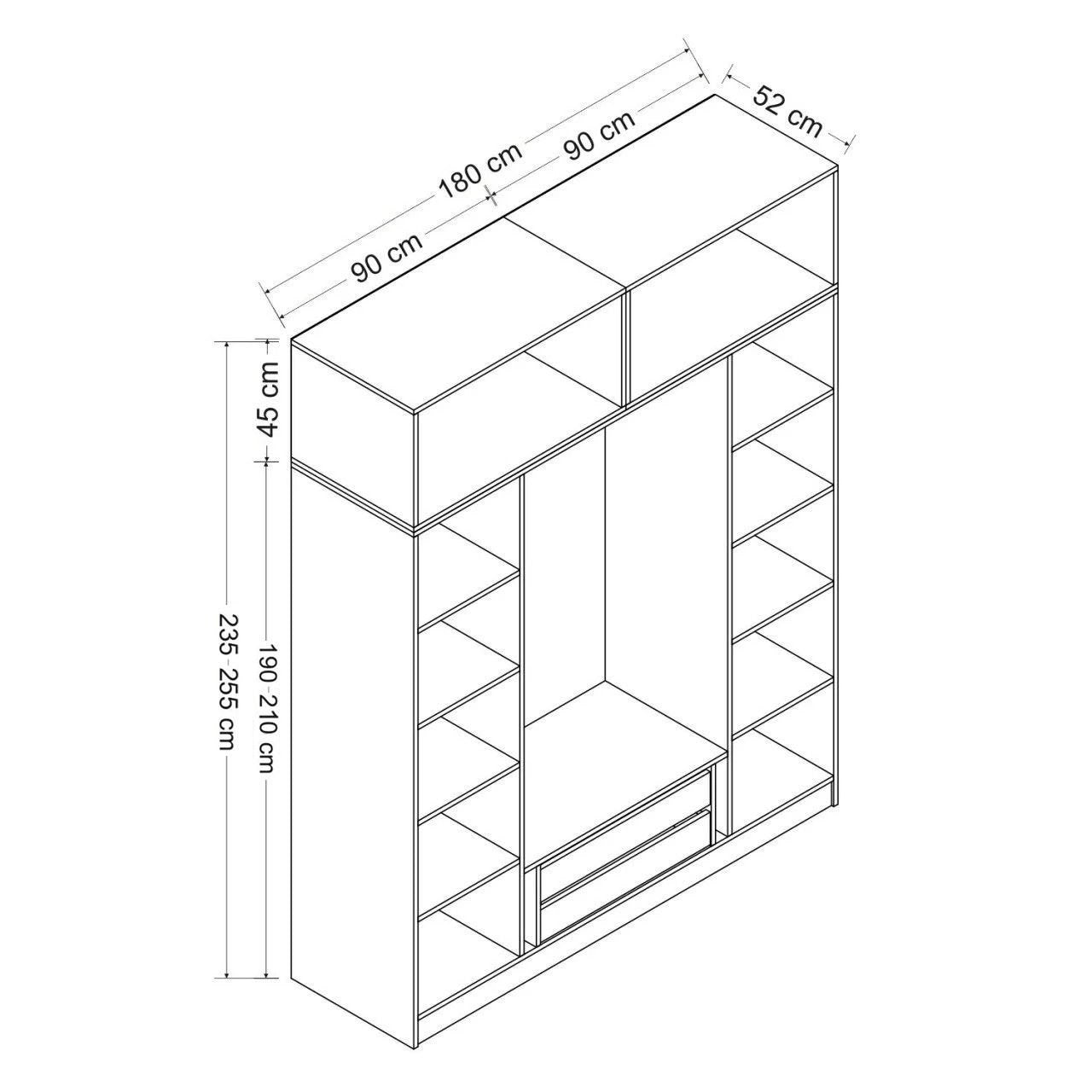 Armoire 6 portes et 4 miroirs Sanur L180xH235cm Blanc