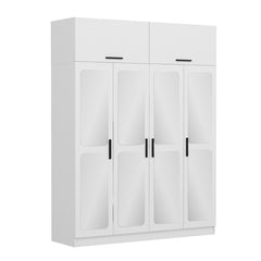 Armoire 6 portes et 8 miroirs Sanur L180xH255cm Blanc