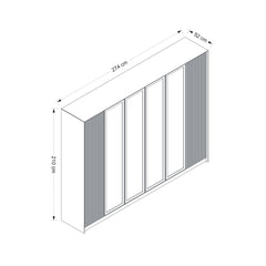 Armoire 2 portes et 4 portes vitrées Eurybie L274xH210cm Blanc crème avec finition doré