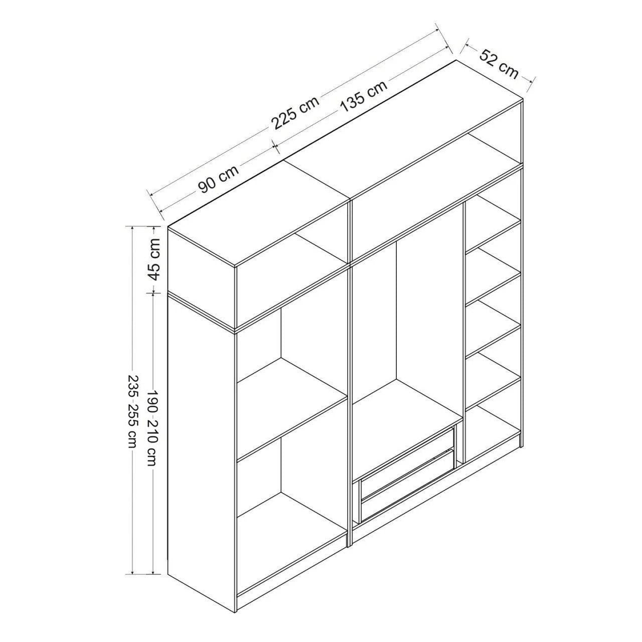 Armoire 7 portes et 6 miroirs Sanur L225xH235cm Blanc