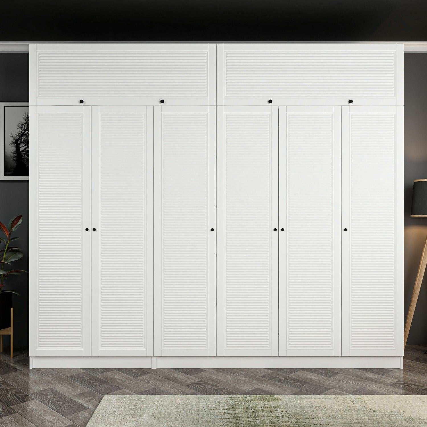 Armoire haute 6 portes battantes et 2 portes basculantes modèle 2 Kuta L270xH190cm Bois Blanc