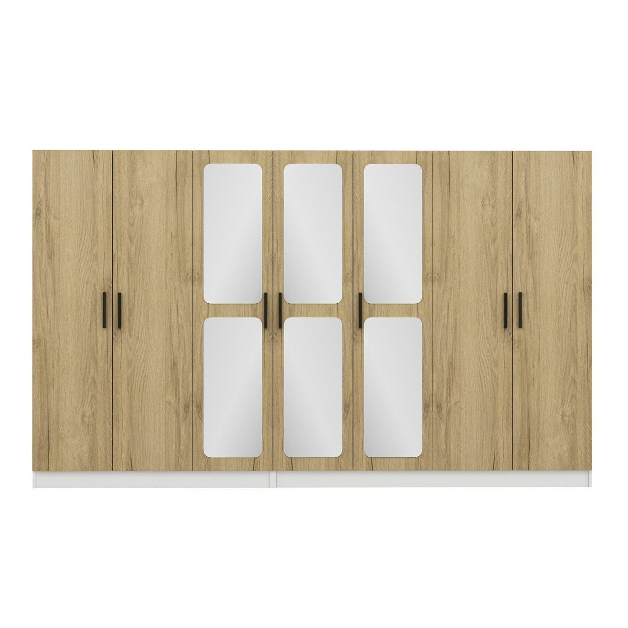 Armoire 7 portes et 6 miroirs Bangka L315xH210cm avec 2 tringles et 4 tiroirs Bois clair