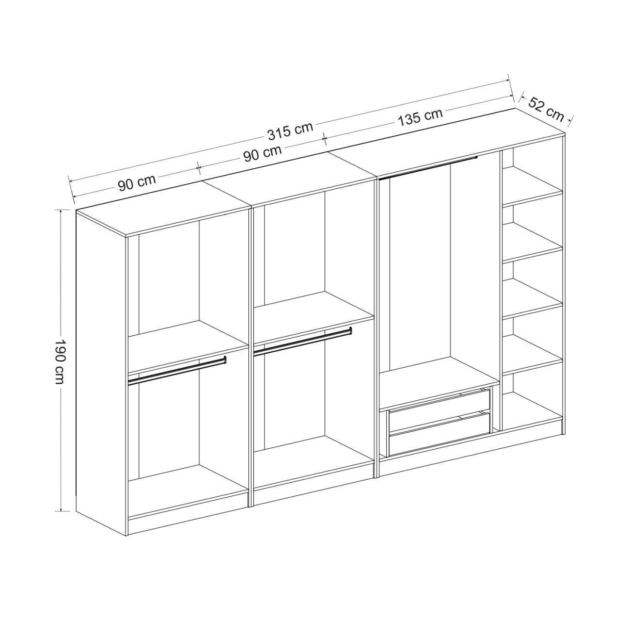 Armoire 7 portes modèle 2 Parai L315xH190cm Blanc