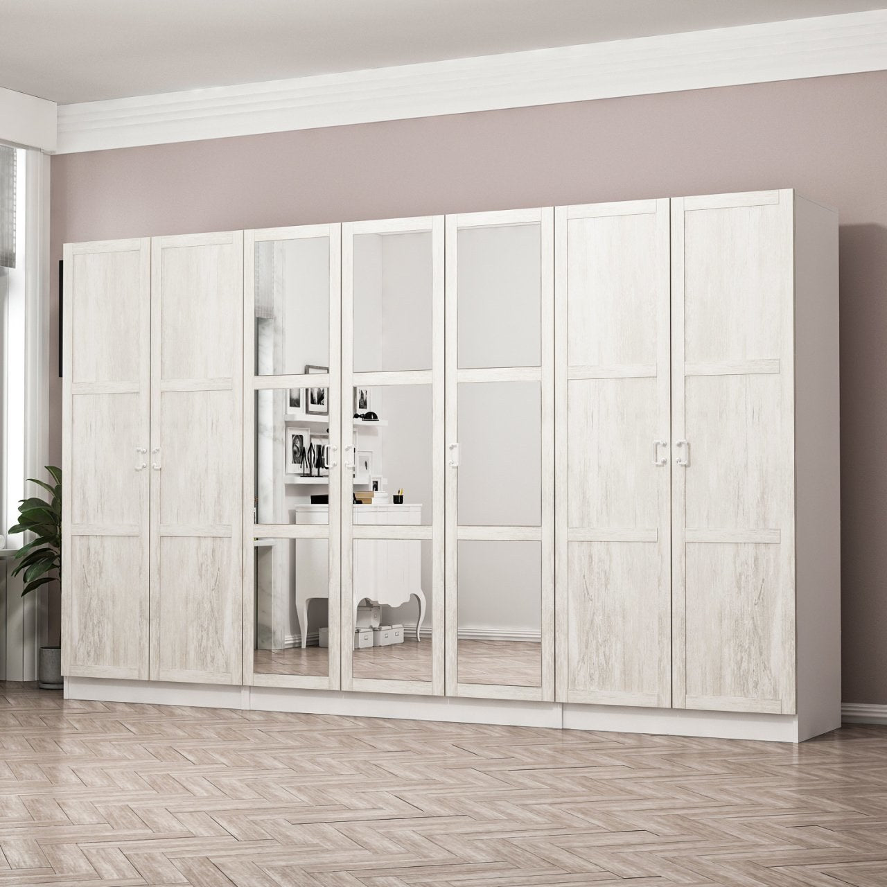 Armoire 7 portes et 9 miroirs modèle 2 Parai L315xH190cm Blanc