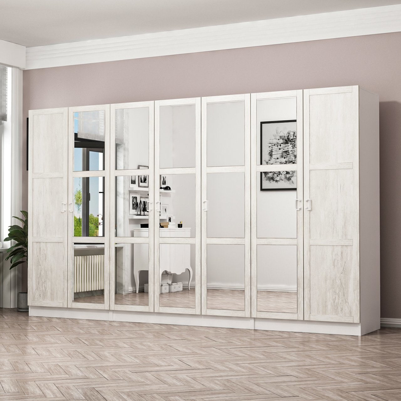 Armoire 7 portes et 15 miroirs modèle 2 Parai L315xH190cm Blanc