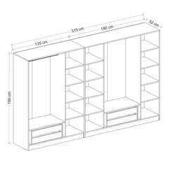 Armoire 7 portes et 9 miroirs modèle 1 Parai L315xH190cm Blanc