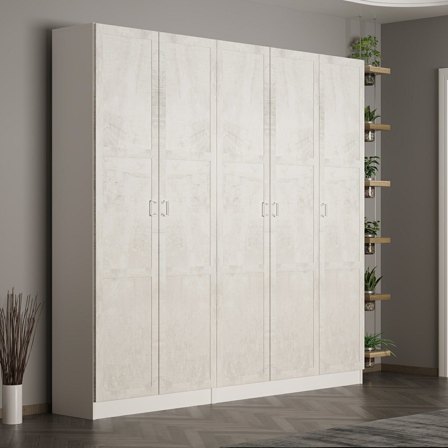 Armoire 5 portes Vitas L225cm Bois Blanc