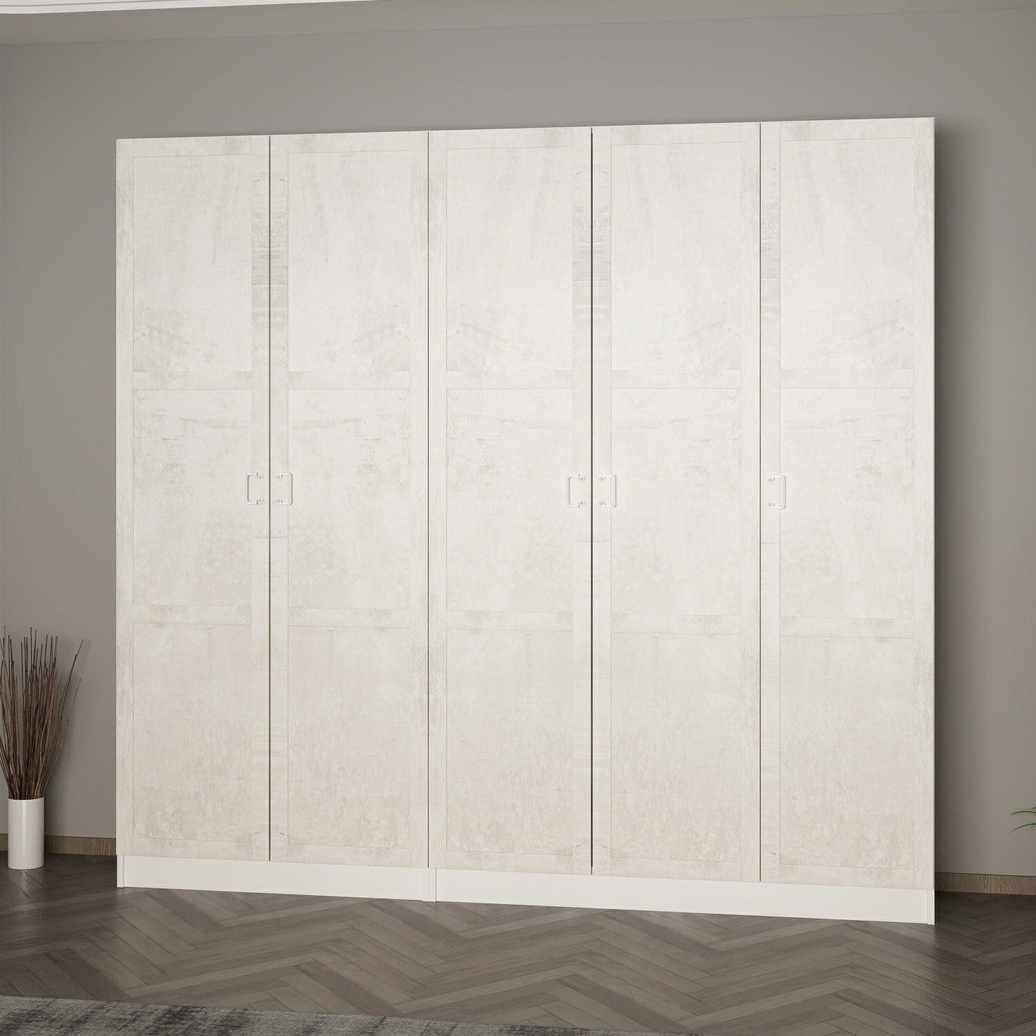 Armoire 5 portes Vitas L225cm Bois Blanc