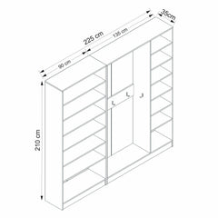 Armoire 5 portes Vitas L225cm Bois Blanc