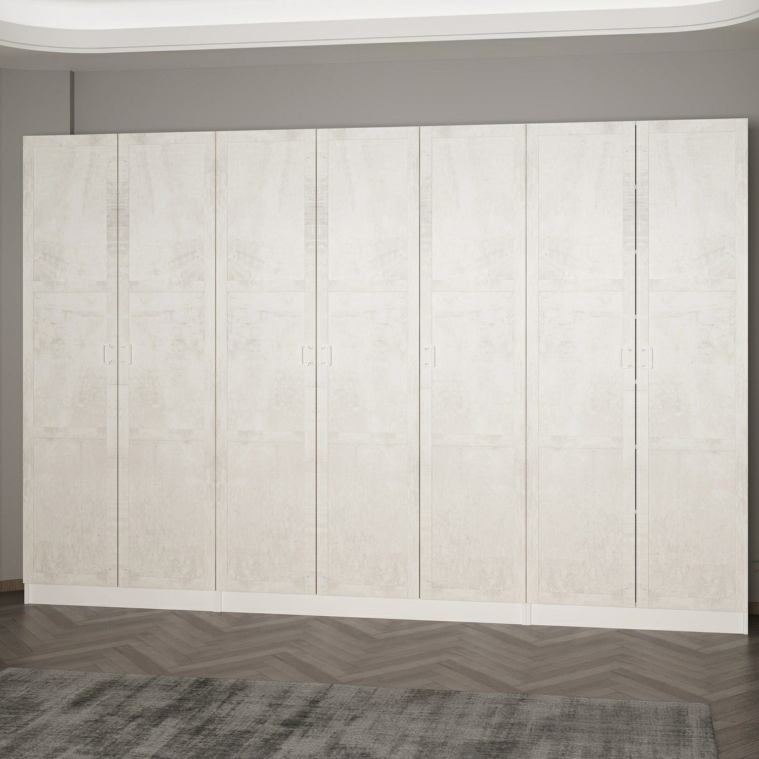 Armoire 7 portes Vitas L315cm Bois Blanc