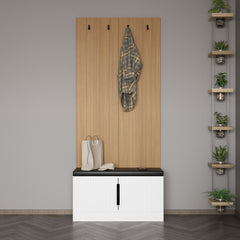 Meuble d'entrée Lilion L90xH210cm Bois clair et Blanc