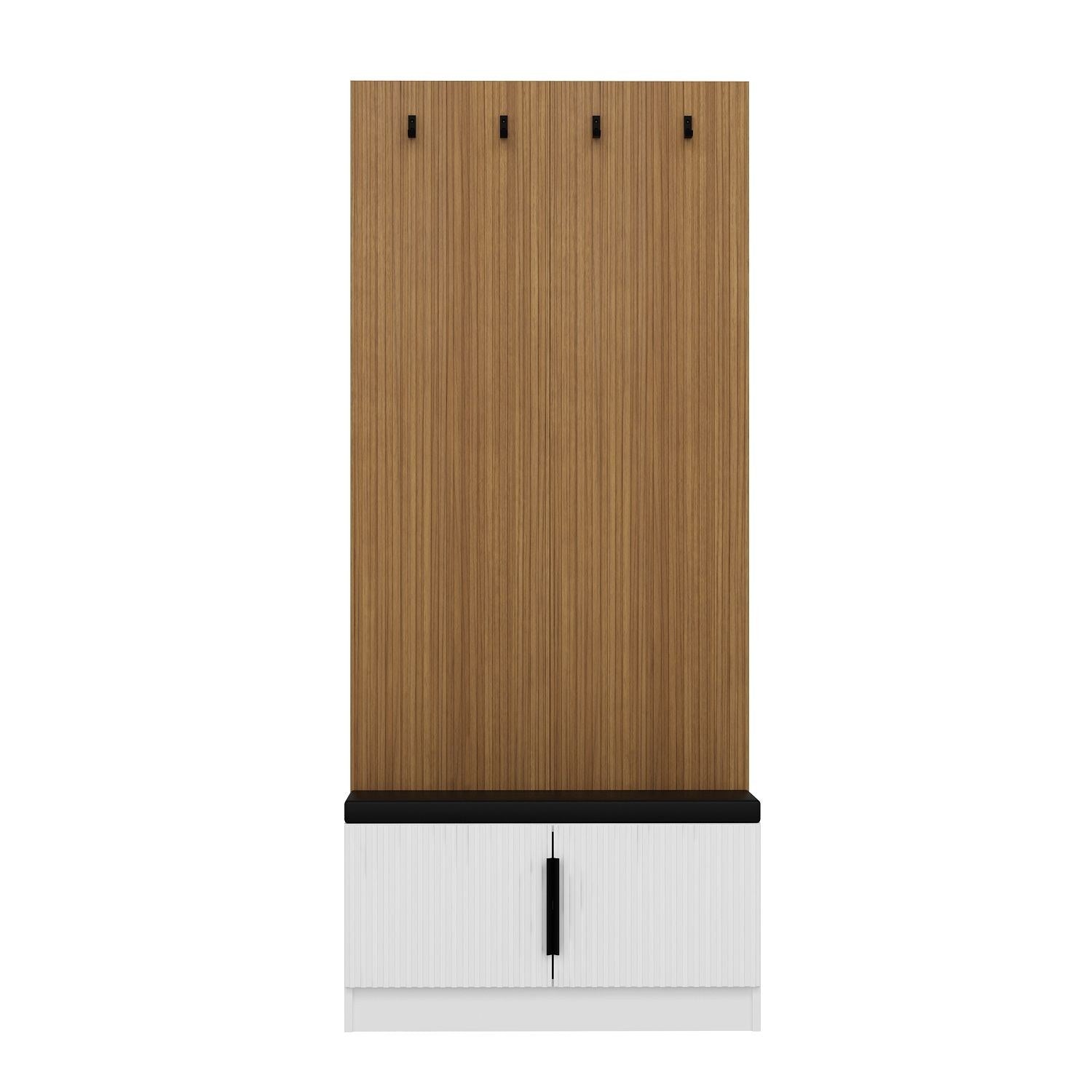 Meuble d'entrée Lilion L90xH210cm Bois clair et Blanc