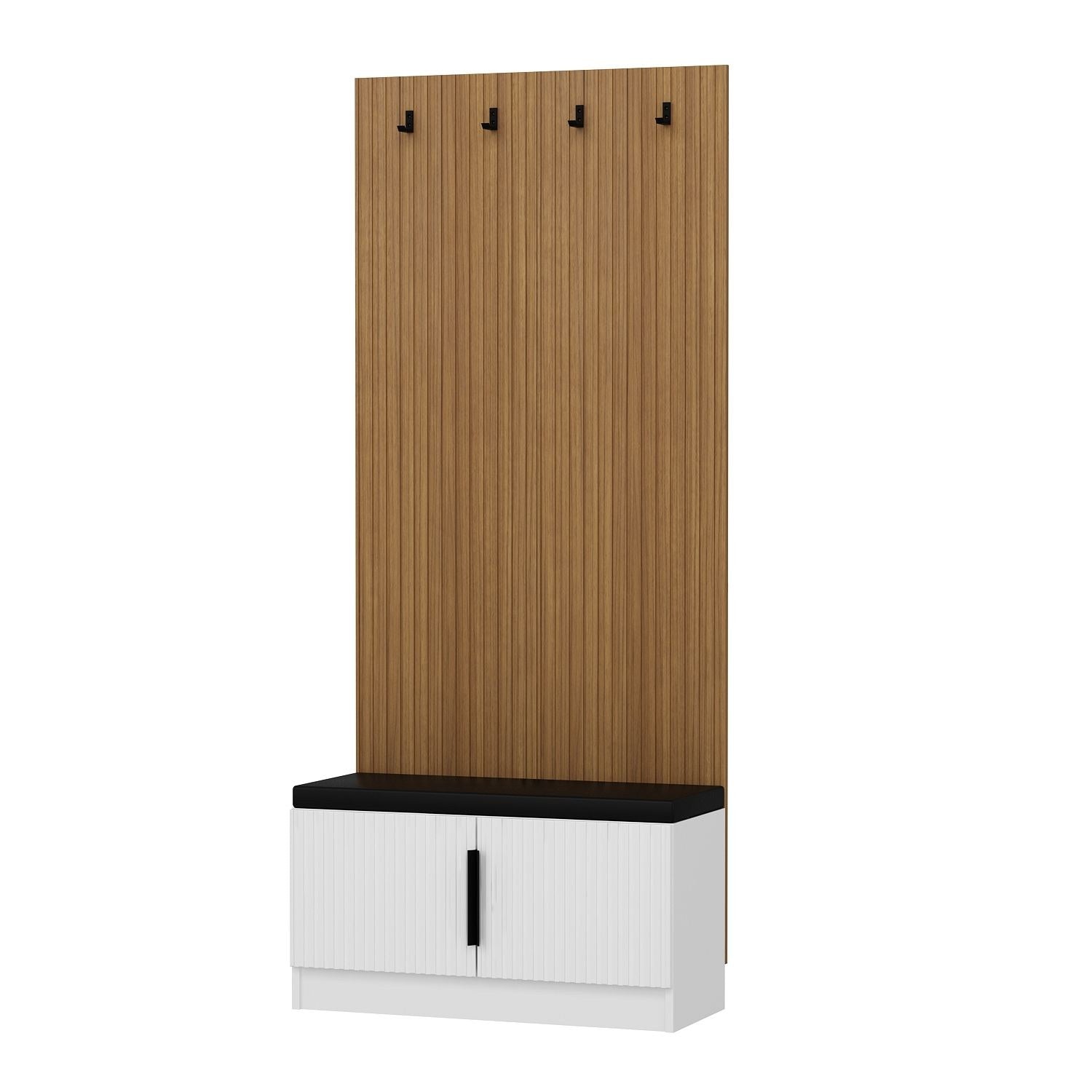 Meuble d'entrée Lilion L90xH210cm Bois clair et Blanc