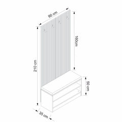 Meuble d'entrée Lilion L90xH210cm Bois clair et Blanc