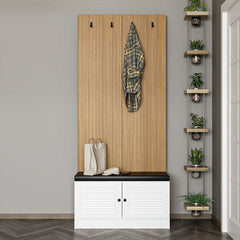 Meuble d'entrée Lianne L90xH210cm Bois clair et Blanc