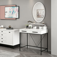 Coiffeuse moderne 2 tiroirs avec étagère et miroir Sinane Blanc et Noir