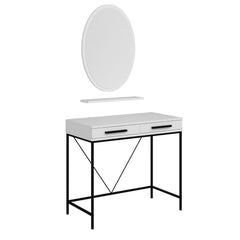 Coiffeuse moderne 2 tiroirs avec étagère et miroir Sinane Blanc et Noir